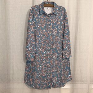 anko 14 Light Blue White Pink Hearts Flannel Cotton Sleep PJ Shirt Dress